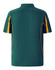 A men's short-sleeve polo shirt in dark green with yellow detailing and a logo on the chest.