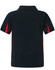 A navy blue kids' polo shirt featuring red accents and a logo, designed in a short sleeve style.