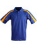 A blue and orange short sleeve polo shirt featuring a logo on the chest.