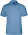 A blue men's polo shirt with a classic collar and a three-button placket. It features branding on the inside collar.