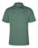 A green polo shirt with a collar and a three-button placket, featuring a logo on the chest.