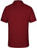 A maroon men's polo shirt featuring a collar and short sleeves, with a logo on the back.
