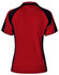 A red polo shirt featuring navy accents and a logo, designed for women's wear.