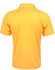 A short-sleeved polo shirt in bright yellow with a collar and a logo on the back.