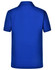 A short sleeve polo shirt in solid blue, featuring a collar and a logo on the back.