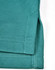 A close-up of a teal men's sustainable poly/cotton polo shirt, featuring a detailed hem and stitching.