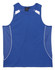 A blue men's singlet featuring mesh panels and contrasting white accents. It includes a label with branding.