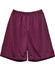 Maroon kid's basketball shorts featuring an elastic waistband, with a breathable fabric design and a logo.