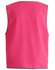 A pink hi-vis safety vest with grey trim, featuring a logo on the back.