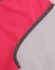 A bright pink safety vest with contrasting grey trim, featuring a smooth, durable fabric. It has a logo visible.