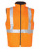 A bright orange reversible safety vest with silver hoop pattern reflective tapes. It features a high collar and a zip front.