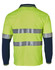 A long-sleeve work polo shirt in high visibility yellow with navy sleeves and reflective tape stripes.
