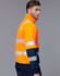 An orange and navy work jumper featuring reflective stripes, suitable for safety wear. It has a high collar and a logo.