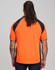 Men's Hi-Vis polo shirt featuring bright orange with navy sleeve panels, and a logo on the back.