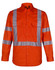 An orange work shirt featuring reflective strips and two front pockets. It has a collar and long sleeves.