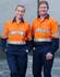 Hi-Vis long sleeve cotton rip-stop shirts in orange with reflective tape, worn by two smiling individuals.