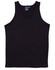 A black men's cotton singlet with a simple design and a small logo on the label.