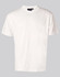 A white short sleeve tee with a lightweight fabric, featuring a logo on the collar area.