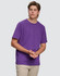 A purple semi-fitted men's cotton t-shirt displayed on a model, featuring short sleeves and a simple design.