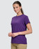A bright pink semi-fitted T-shirt for ladies, featuring a classic crew neck and short sleeves.