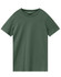 A green men's premium cotton t-shirt with a classic crew neckline and short sleeves, featuring a logo on the label.