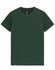 A green premium cotton t-shirt with a round neck and short sleeves, featuring a logo on the inside.