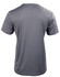 A grey short sleeve t-shirt, featuring a smooth fabric and a logo on the back.