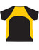 A black and yellow men's T-shirt featuring a contrasting design and a logo.