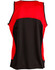 A men's singlet featuring a red and black design, with a breathable mesh back and a logo.