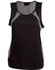 A black ladies' sprint singlet featuring mesh panels, designed for comfort and breathability. Includes a logo.