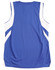 A blue basketball singlet with white side panels and a logo on the back.