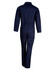 A navy blue cotton drill coverall with long sleeves, featuring a fitted waist and rear pockets.