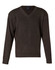 A V-neck jumper in dark brown wool and acrylic knit, featuring long sleeves and a branded label.