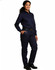 Ladies' heavy cotton pre-shrunk navy cargo pants with multi-functional pockets, styled with a matching shirt.