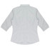 A light green and white striped button-up shirt with 3/4 sleeves and a collar, featuring a logo.