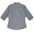A grey button-up shirt with 3/4 sleeves and a fitted design, featuring a collar and back seams.