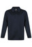 A long-sleeved navy polo shirt featuring a collar and buttons, with a logo on the chest. Ideal for casual wear.