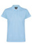 A light blue women's polo shirt with a classic collar and a fitted design. The shirt features a logo.