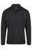 A long-sleeve black polo shirt featuring a collar and a button placket, with a logo present.