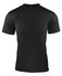A black men's t-shirt with short sleeves and a smooth fabric texture, featuring a logo.