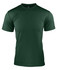 A dark green men's t-shirt made from a lightweight, breathable fabric, featuring a branded logo.