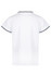 A white polo shirt featuring contrasting trim and a collar. The back view highlights its smooth design and fit.