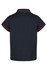 A navy polo shirt with a collar and short sleeves, featuring red trim along the collar. It has a logo on the chest.
