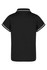 A black polo shirt with contrasting stripes on the collar and sleeves. The shirt features a branded logo.