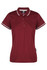 A maroon polo shirt featuring a classic collar and striped detailing, with a logo on the left side.