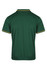 A green polo shirt featuring yellow trim at the collar and sleeves, with a logo on the back.