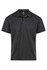 A black polo shirt featuring a collar, short sleeves, and a logo on the neckline.