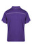 A purple polo shirt with a collar and white detailing on the shoulders. It features a logo on the chest area.