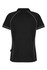 A black polo shirt featuring contrast piping along the seams and a logo on the lower side.