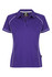 A purple women's polo shirt with contrasting white piping and a collar. The shirt features a logo on the front.